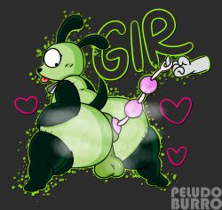 abstract_background absurd_res anal anal_bead_pull anal_beads anal_beads_in_ass anal_sex anal_tugging anthro anus ass balls big_butt blush blush_lines bodily_fluids canid canine ears_up eyeliner genitals gir_(invader_zim) girly green_body heart_symbol hi_res huge_butt invader_zim looking_back makeup male mammal musk musk_clouds musky_balls musky_butt nickelodeon object_in_ass peludoburro penetration presenting presenting_hindquarters puffy_anus sex_toy sex_toy_in_ass sex_toy_insertion small_tail solo spread_legs spreading sweat sweaty_butt tail thick_thighs tongue tongue_out toony zipper