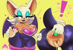 ! anal_insertion anus cleavage emerald_in_ass female furry gem large_breasts looking_pleasured pussy pussy_juice rouge_the_bat sega slippipipi_art sonic_(series) sweat torn_clothes