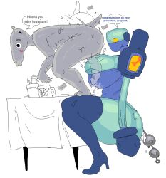 alien alien_genitalia anal_beads big_breasts blue_skin clothed_paizuri cum_in_ass cum_on_breasts cyborg d3l del_nsfw flushed green_skin grey_body heel_boots heels hourglass_figure large_areolae large_breasts leaking_cum ms_paint mug one-piece_swimsuit original_character penis_on_breast praise reverse_paizuri robot_girl squatting thighhighs thighs wardrobe_malfunction