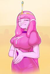 1girls adventure_time big_breasts casual_bukkake cum cum_drip cum_on_body cum_on_face dryvial female female_only pink_body pink_hair pink_skin princess_bubblegum solo solo_female solo_focus thick_thighs thighs wide_hips