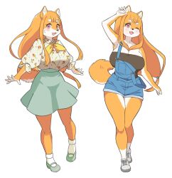 anthro anthro_female big_breasts breasts female fox fox_ears fox_girl fox_tail furry furry_female nobox05 orange_body orange_fur orange_hair thick_thighs wide_hips