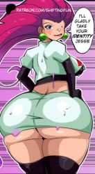 ass_expansion big_ass big_breasts big_thighs ditto ditto_(pokémon) ditto_copied_person ditto_face huge_ass jessie_(pokemon) pokemon pokemon_(species) shape_shifter shapeshifter shiftingfun slime team_rocket transformation