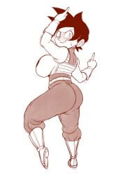 ass big_ass big_breasts black_hair bodysuit clothed detnox dragon_ball gloves oc original_character saiyan saiyan_armor tagme tufura_(detnox)