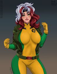 1girls anna_marie bodysuit brown_hair clothed female female_only fortnite fully_clothed gloves green_eyes leather_jacket marvel marvel_comics rogue_(fortnite) rogue_(x-men) solo tagme tight_clothing tyrana white_hair wide_hips x-men