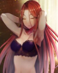 armpits bra breasts eyebrows_visible_through_hair idolmaster long_hair medium_breasts red_hair shizuru_(daikoukaizidai) zaizen_tokiko