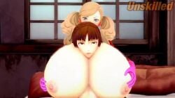 2girls 3d animated ann_takamaki areola breast_expansion breast_press breasts clothing exposed_breasts female gigantic_breasts growth huge_breasts human hyper_breasts makoto_niijima massive_breasts mp4 nipples pale-skinned_female pale_skin persona persona_5 phantom_thief_suit shocked shocked_expression smothering sound tagme unski113d video yuri