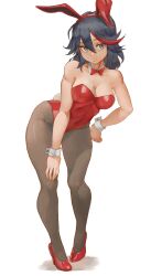 1girls 2022 black_hair blue_eyes breasts bunny_ears bunny_girl bunnysuit cutesexyrobutts_(style) female female_only high_heels hips kill_la_kill large_breasts leaning_back lesottart looking_at_viewer matoi_ryuuko red_clothing short_hair slim_waist solo solo_female thick_thighs thighs wide_hips