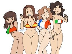 4girls big_breasts bottomless bottomless_female bra busty_female countryhumans countryhumans_girl cropped_shirt dark-skinned_female dark_hair dark_skin europe european female female_only flag flag_bikini flag_bikini_top flag_print france france_(countryhumans) french french_flag girls human human_only humanized italian italian_flag italian_flag_bikini italy italy_(countryhumans) light-skinned_female light_skin mediterranean medium_breasts multiple_girls national_personification navel nebularts personification portugal portugal_(countryhumans) portuguese portuguese_flag portuguese_flag_bikini pussy shirt small_breasts southern_european spain spain_(countryhumans) spanish spanish_flag spanish_flag_bikini spanish_flag_bikini_top strapless_bikini wide_hips