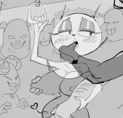 2020 2020s anthro anthro_on_anthro background_character big_breasts big_nipples blush blush_lines breast_grab breasts choker cleavage clothed clothing dbaru dialogue digital_media_(artwork) domestic_cat dress english_text eyelashes felid feline felis female finger_fuck finger_in_mouth fingering fingering_partner glistening glistening_eyelids grope groping groping_from_behind group group_sex hairy_arms half-closed_eyes hand_on_breast heart hi_res holding_arm horn huge_breasts jewelry looking_aside looking_at_another looking_at_partner looking_pleasured male male/female mammal mature_anthro mature_female milf molestation monochrome mother_puss mouth_play narrowed_eyes necklace nipple_outline nipples open_mouth public public_transportation sex standing talking_to_self teeth text the_complex_adventures_of_eddie_puss tongue tongue_out vaginal_penetration