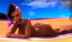 1girls 3d ass beach big_ass big_breasts blizzard_entertainment breasts dark-skinned_female dark_skin female female_only kachigachi latina laying laying_down laying_on_stomach lying lying_down lying_on_stomach nude nude_female outdoors outside overwatch patreon_username solo sombra thick_thighs twitter_username