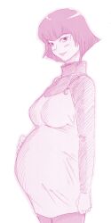 1girls bloated_belly blush drg fully_clothed husband_and_wife looking_at_partner looking_at_viewer mature_female mature_woman milf older_female pregnant pregnant_female smiling wholesome