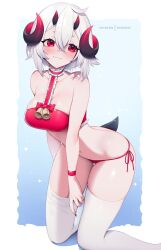 christmas christmas_outfit horn horns legwear nano_(nanoless) nanoless red_eyes thighhighs white_hair white_legwear white_thighhighs xmas