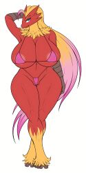 avian big_ass big_breasts bikini blaziken blonde_female cute generation_3_pokemon luchodraws nintendo pierced_nipples piercing pink_hair pokemon pokemon_(species) red_skin seductive wiitenuant yellow_hair