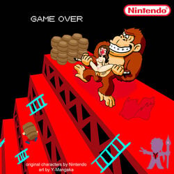 anal anthro_only ape barrel blush donkey_kong donkey_kong_(arcade) donkey_kong_(series) female game_over gorilla holding human interspecies jumpman kong male mario mario_(series) monkey multiple_males nintendo pauline sex splits straight vaginal_penetration y-mangaka