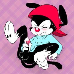 animaniacs balls bottomless closed_eyes clothed clothing digisushi hat male male_only mammal masturbation penile_masturbation penis solo wakko_warner warner_brothers young