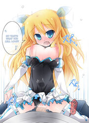 aizawa_hikaru akihara_nakuru aqua_eyes blonde_hair blue_eyes blush breasts campaign_girl censored cum detached_sleeves gloves hair_ornament hard_translated long_hair microsoft open_mouth os-tan pov ribbon sex silverlight skirt thighhighs translated zettai_ryouiki