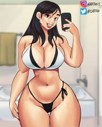 1girls artfoo_1 big_breasts bikini black_hair cellphone female female_focus female_only final_fantasy final_fantasy_vii huge_breasts light-skinned_female light_skin long_hair selfie square_enix tanline thunder_thighs tifa_lockhart wide_hips