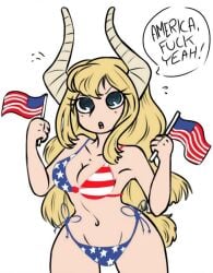 1girls american_flag american_flag_bikini artist_request blonde_hair english_text female female_only my_hero_academia text third-party_edit tsunotori_pony