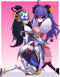 2girls big_ass big_breasts fatshad forkat_bau grabbing_ass kindred lamb_(league_of_legends) league_of_legends mask masked masked_female multiple_girls partially_clothed porcelain_kindred spirit_blossom_kindred spirit_blossom_series square_crossover tagme yuri