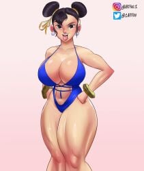 1girls artfoo_1 big_breasts bikini bracelet capcom chun-li female female_only light-skinned_female light_skin looking_at_viewer mature_female mature_woman monokini open_mouth revealing_clothes solo street_fighter swimsuit thick_thighs