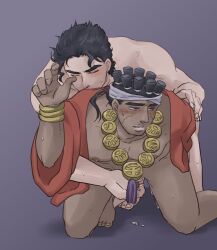 2boys age_difference artist_request blush gay jojo's_bizarre_adventure jotaro_kujo male/male male_only mohammed_avdol partially_clothed stardust_crusaders yaoi