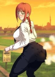 1girls ass big_ass big_breasts breasts chainsaw_man female intentional_soiling makima_(chainsaw_man) meme phobosmarsone red_hair scat shitting shitting_self soiling solo_female