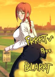 1girls ass ass big_breasts breasts chainsaw_man fart fart_cloud fart_fetish farting female makima_(chainsaw_man) phobosmarsone red_hair solo_female