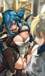 1boy 1girls 2022 big_breasts blonde_hair blue_eyes blue_hair breasts busty canon_couple clitoris clothed_sex clothing cowgirl_position dizzy_(guilty_gear) female female_focus female_pubic_hair guilty_gear guilty_gear_strive guilty_gear_xrd hair_ribbon huge_breasts husband_and_wife ky_kiske male mature_female milf nipple_slip nipples noblood panties panties_aside penis plump pussy red_eyes riding ryandomonica sex skindentation thick_thighs thighhighs thighs twintails vagina vaginal_penetration