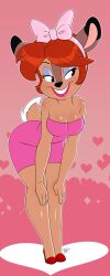 adorable aeolus06 anthro ass_in_dress auburn_hair bedroom_eyes bent_forward bonkers bow cleavage curvy cute deer disney eyeshadow fawn_deer fit_female furry heart_shaped_tail heels hot_pink lipstick miniskirt perky_breasts pink_dress pixie_cut presenting_breasts raised_eyebrow short_skirt strapless_dress tan_fur tight_clothing tube_dress wide_hips