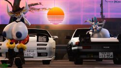 2girls 3d ae86 car cinderace eeveelution excessive_size female female_only hyper hyper_breasts mazda mazda_rx-7 mazda_rx-7_fc3s nintendo pokemon pokemon_(species) pokemon_only rgtdwtbr source_filmmaker sylveon toyota toyota_trueno