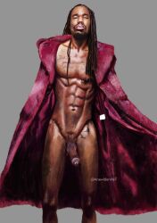 1boy 2d a_new_identity dark-skinned_male dark_skin dreadlocks dreads erect_penis erection hard_on kissjahearl male male_only melanin muscles muscular muscular_male onlyfans_model open_coat penis real_person solo tattoos teasing