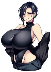 1girls big_breasts biting_lip black_hair blushing_at_viewer breast_bigger_than_head breasts busty camui_kamui_(hz_666v) curvaceous curvy curvy_female curvy_figure enormous_breasts female female_only gigantic_breasts happy_female horny_female huge_breasts large_breasts light-skinned_female light_skin looking_at_viewer massive_breasts milf mommy_kink original revealing_clothes seductive_gaze short_hair sleaveless_shirt slight_blush smiling_at_viewer solo thin_waist top_heavy voluptuous