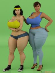 2girls 3d 3d_(artwork) 5_fingers annoyed_expression artist_name ass big_ass big_breasts big_hips bimbo black_hair breasts brown_hair cindy_yamanaka_(wappah) cleavage clothing crystal_yamanaka_(wappah) dark_hair earrings female gigantic_breasts high_heels hips hourglass_figure huge_ass human large_ass large_breasts light-skinned_female light_skin milf no_bra original piercing short_hair tattoo thefoxxx thick thick_hips thick_legs thick_thighs vixensville voluptuous waist wide_hips