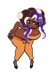 1girls ass ass_cleavage big_breasts big_butt blush blushing breasts brown_hair bubble_butt butt_crack female female_only headphones looking_at_viewer lovetopullmicke marina_(side_order) marina_(splatoon) mole mole_on_ass mole_on_breast mole_under_eye nintendo pants pants_down purple_hair splatoon splatoon_2 splatoon_3 splatoon_3:_side_order tongue_out undressing