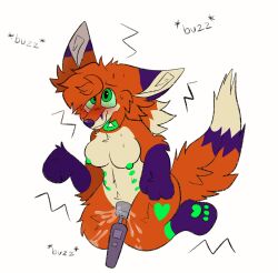 amber_(foxi_boxi) animation_meme_community anthro bodily_fluids boximorph canid canine female fox fur genital_fluids genitals hi_res mammal negansasshole orange_body orange_fur pussy pussy_juice sex_toy smile solo vibrator