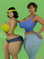 2girls 3d 3d_(artwork) 5_fingers angry artist_name ass big_ass big_breasts big_hips bimbo black_hair breasts brown_eyes brown_hair cindy_yamanaka_(wappah) cleavage clothing crystal_yamanaka_(wappah) dark_hair earrings eyes female gigantic_breasts hips hourglass_figure huge_ass human large_ass large_breasts light-skinned_female light_skin lips milf no_bra original piercing short_hair tattoo thefoxxx thick thick_hips thick_legs thick_thighs upset vixensville voluptuous waist wide_hips