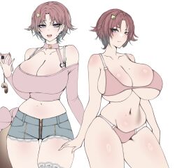 belly belly_button big_breasts bikini breasts cero_rains child_bearing_hips earrings hips huge_breasts large_breasts mole mole_on_breast mole_on_stomach original original_character short_hair shorts swimsuit swimwear thick thick_thighs thigh_gap thighs tummy wholesome