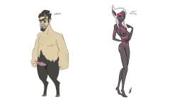 1boy 1girls criminal dark_elf dark_skin drunken_tales elf_female female glowing_tattoo hamlin_(drunken_tales) lord_sarloc male oc satyr white_hair zaira_(drunken_tales)