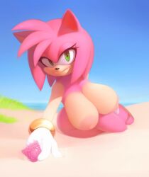 1girls amy_rose anthro areolae beach bedroom_eyes big_breasts biting_lip condom eyelashes gloves green_eyes handwear huge_breasts large_areolae light-skinned_female mystical nipples offering_condom pink_fur pink_hair plantpenetrator pov pov_eye_contact seductive sega solo solo_female sonic_(series) sonic_the_hedgehog_(series)