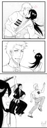 1girls 2boys abarai_renji after_sex angry black_and_white bleach chasing cheating cheating_husband cheating_wife comic cuckold dangerousbride dialogue english_text farewell height_difference holding_object holding_weapon husband_and_wife ichigo_kurosaki karoll_ann kissing kuchiki_rukia kurosaki_ichigo multiple_boys netorare ntr petite petite_body renji_abarai running shushing size_difference smaller_female speech_bubble story sword tall_image taller_male text text_bubble weapon