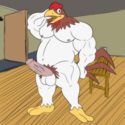 anthro avian big_penis bird chicken dominant dominant_male foghorn_leghorn galliform gallus_(genus) genitals looney_tunes male muscle_bird muscular obito_(obitothewolf) pecs penis phasianid soft_feathers warner_brothers