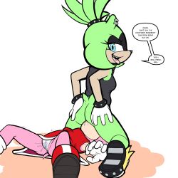 2022 5_fingers afrosoricid amy_rose anthro ass blue_eyes bodily_fluids bottomless cameltoe clothed clothing cunnilingus duo ear_piercing english_text facesitting female female/female female_ejaculation female_ejaculation_through_clothing fingers footwear fours_(artist) genital_fluids gloves green_body handwear hi_res idw_comics idw_publishing looking_at_viewer mammal mobian_(species) open_mouth open_smile orgasm_without_stimulation panties pantyshot pantyshot_(lying) piercing pink_body pussy_ejaculation pussy_juice pussy_juice_on_face pussy_juice_stain sega sharp_teeth shoes smile sonic_(series) sonic_the_hedgehog_(comics) sonic_the_hedgehog_(idw) sonic_the_hedgehog_(series) spread_legs surge_the_tenrec teeth tenrec text tongue tongue_out tongue_piercing underwear upskirt wet_panties yuri