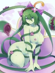 alraune big_breasts breasts eyebrows_visible_through_hair eyes_visible_through_hair flower green_hair kanon_(mon-musu_quest!) mon-musu_quest! mon-musu_quest:_paradox monster monster_girl monster_girl_quest nipples nude nude_female plant_girl thick_thighs vines yonaga