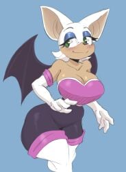 1girls 2020s 2022 4_fingers anthro big_breasts black_nose blue_background blue_eyeshadow breasts brown_body chiropteran chiropteran_humanoid cleavage cooliehigh digital_media_(artwork) eyebrows eyelashes female female_only furry furry_female furry_only green_eyes hair mammal mammal_humanoid no_humans rouge_the_bat sega short_hair sketch smile solo solo_female sonic_(series) standing tagme thick_thighs white_hair white_sclera wings