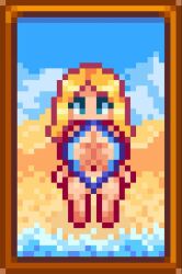 1girls animated aqua_eyes beach big_ass big_breasts bikini blonde_female blonde_hair blue_bikini blue_eyes blue_swimsuit cancernia cleavage female female_only gif haley_(stardew_valley) pixel_art sling_bikini solo solo_female stardew_valley thick_thighs walking