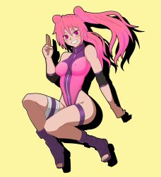 1girls armwear ass bandage bandaged_leg bare_shoulders bodysuit boots breasts clenched_teeth clothed clothing elbow_pads erect_nipples erect_nipples_under_clothes facial_markings female fishnet fishnet_armwear fishnets footwear gender_transformation genderswap genderswap_(mtf) grin jacket kunoichi leotard light-skinned_female light_skin medium_breasts naruko naruto naruto_(classic) naruto_(series) naruto_shippuden ninja nipple_bulge nipples oerba_yun_fang one-piece_swimsuit open_toe_shoes pale-skinned_female pale_skin perky_breasts pink_eyes pink_hair pinup pose posing rule_63 sexy_no_jutsu shounen_jump sleeveless_shirt smile smiling smiling_at_viewer smirk solo solo_female solo_focus susuki_hg swimsuit thighs tied_hair tight_clothing toes twintails uzumaki_naruto voluptuous whisker_markings whiskers wide_hips