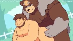 2boys 2d anal anal_sex animated animation bara bear brown_fur closed_eyes cum_in_ass cum_inside furry gay green_eyes human long_video longer_than_30_seconds mabit male/male male_focus male_only pixel_art pixelated pokebreeder_(mabit) pokemon smiling sound sound_effects ursaluna video voice_acted x-ray yaoi