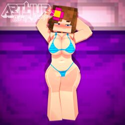 1girls 3d arthur32 bed bedroom big_breasts bikini blue_eyes breasts brown_hair busty clothing collar female female_only horny_female huge_breasts human_female humanoid jenny_belle_(slipperyt) large_breasts looking_at_viewer lying lying_on_back mine-imator minecraft outside smile solo swimsuit thick_thighs wide_hips