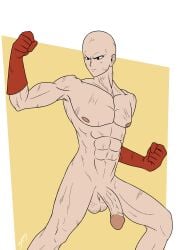 1boy bald boney_(artist) dirty erection gloves human male male_only naked nude_male one-punch_man onlyboney penis posing saitama solo solo_male standing