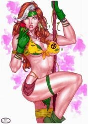 1girls 2022 anna_marie big_breasts ed_benes_studio female female_only fit_female green_gloves long_hair looking_at_viewer marvel marvel_comics mutant red_lipstick rogue_(x-men) rudimar_patrocinio savage_land seductive_eyes seductive_look solo solo_female x-men